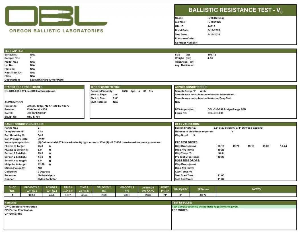 Level IV/RF3 Ultralight Rifle Plate - IGY6 DEFENSE
